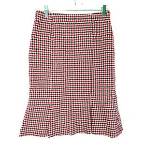 Talbots Women Size 6 Red Black White Houndstooth Wool Skirt Pleated Flounce